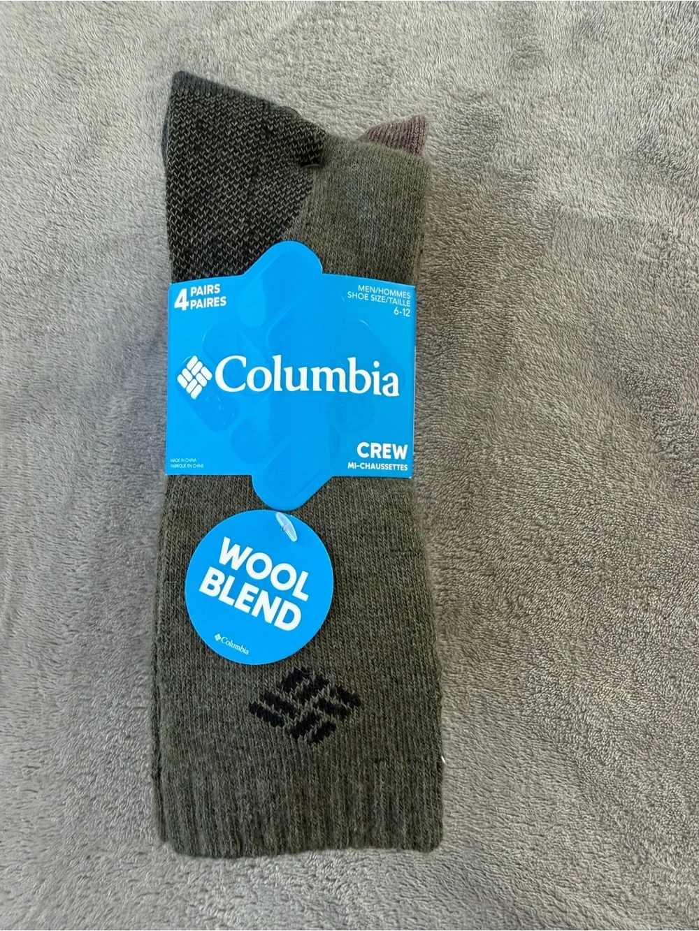 (4 Pairs) Columbia Men's Crew Wool Blend Socks - Olive Green with Black Logo